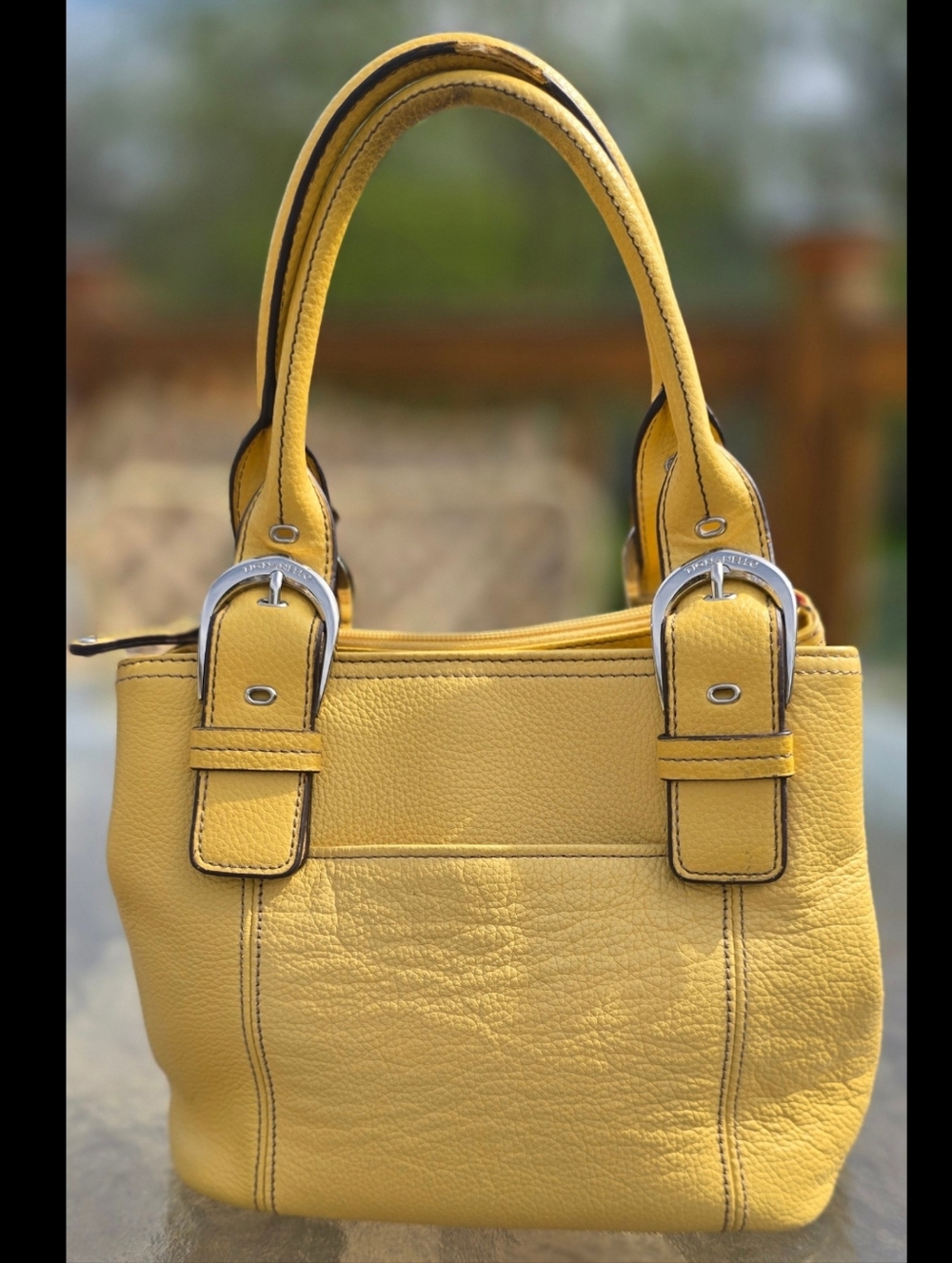 Tignanello Golden yellow Leather Bucket Shoulder Bag